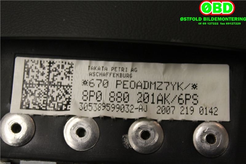 Airbag rattpute til Audi A3 2003-2008 (Type II, Fase 1)  (AUDI|8P0880201AJ||8P0880201AK)