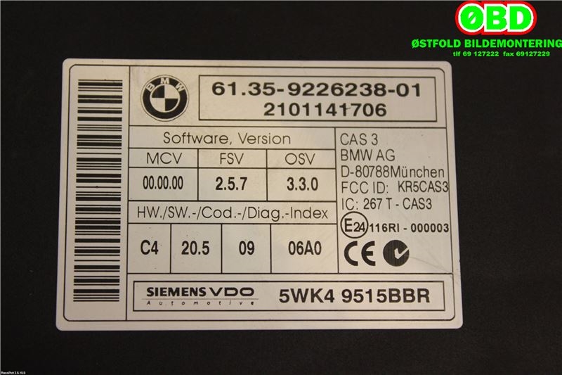 Styreenhet tenning til BMW 1-Serie 2004-2011 (E81/E82/E87/E88) (E81/E82/E87/E88) (BMW|61 35 9 395 657||61359226238)