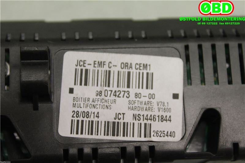 Instrument kjørecomputer til Citroën Berlingo 2015-2019 (Type II, Fase 2)  (CITROEN|9809842880|9821851780|9807427380)