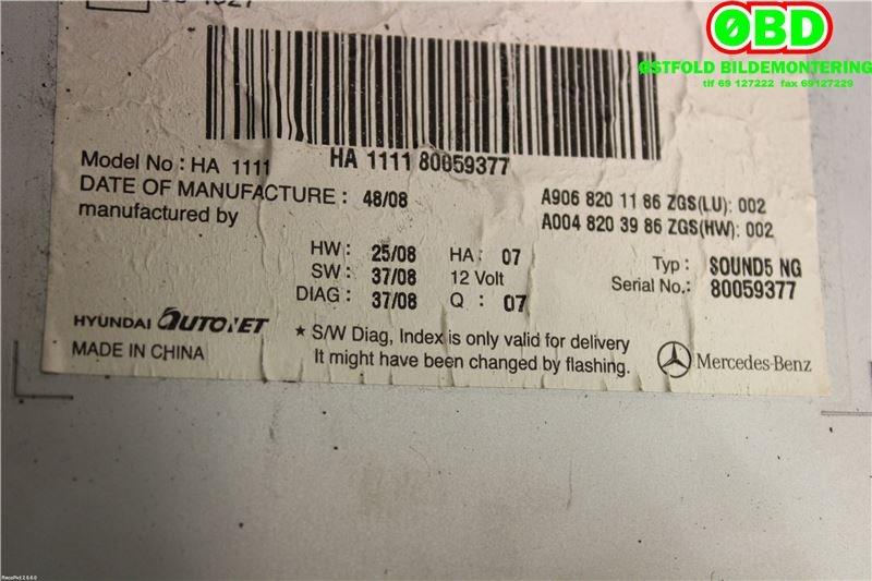 Bilstereo til Mercedes Sprinter 2006-2013 (Fase 1) (906) (906) (MERCEDES|A 906 820 11 86||9068201186)