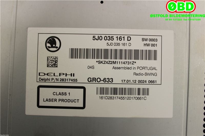 Bilstereo til Škoda Fabia 2010-2014 (Type II, Fase 2)  (SKODA|5J0 035 161 D||5J0035161D)
