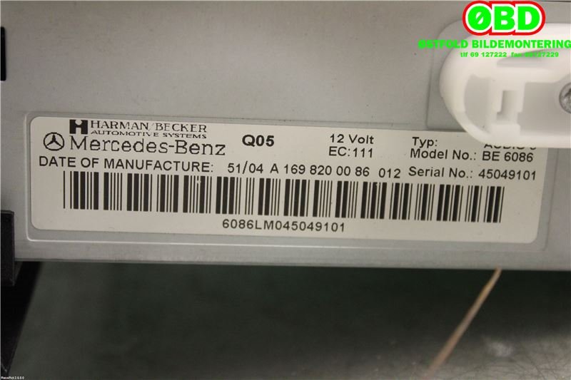 Bilstereo til Mercedes A-Klasse 2005-2012 (W169) (W169) (MERCEDES|A 169 820 00 86|A 169 820 04 86|1698200086)