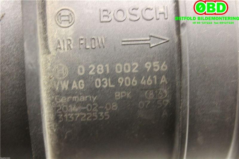 Luftmengde/luftmassemåler til VW Touran 2010-2015 (Type I, Fase 3) (VOLKSWAGEN|03L 906 461 A|0281002956|03L906461A)