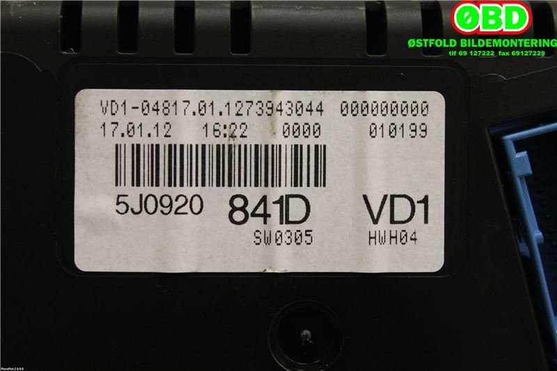 Instrumentpanel til Škoda Fabia 2010-2014 (Type II, Fase 2)  (SKODA|5J0 920 841 D||5J0920841D)