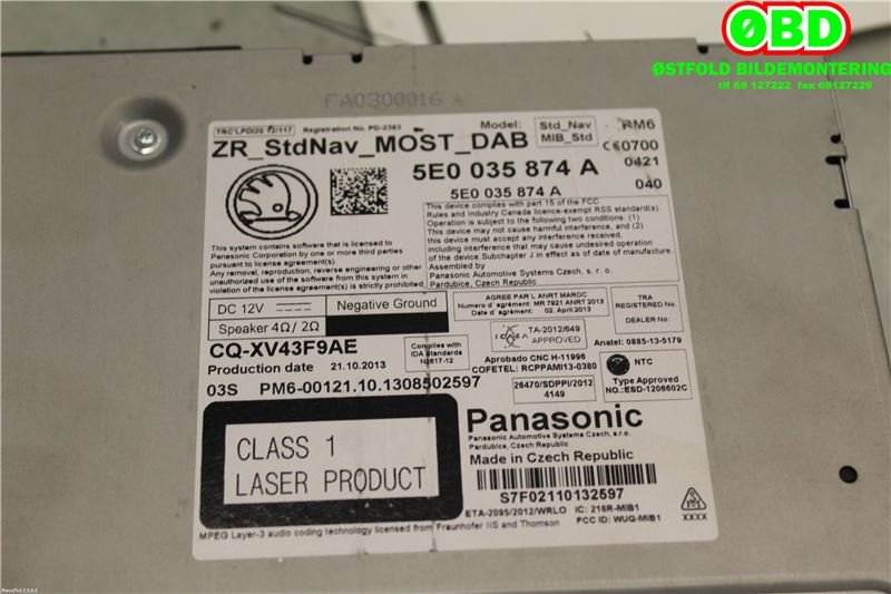 Bilstereo navigasjon til Škoda Octavia 2013-2016 (Type III, Fase 1) (SKODA||5E0035847A)