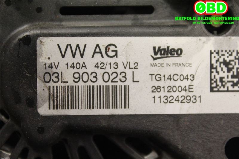 Dynamo til Škoda Octavia 2013-2016 (Type III, Fase 1) (SKODA|03L 903 023 L||03L903023L)