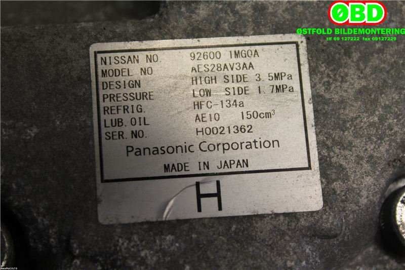 Aircondition kompressor til Nissan Leaf 2011-2017 (Type I)  (NISSAN|926001MG0A|926001MG0B)