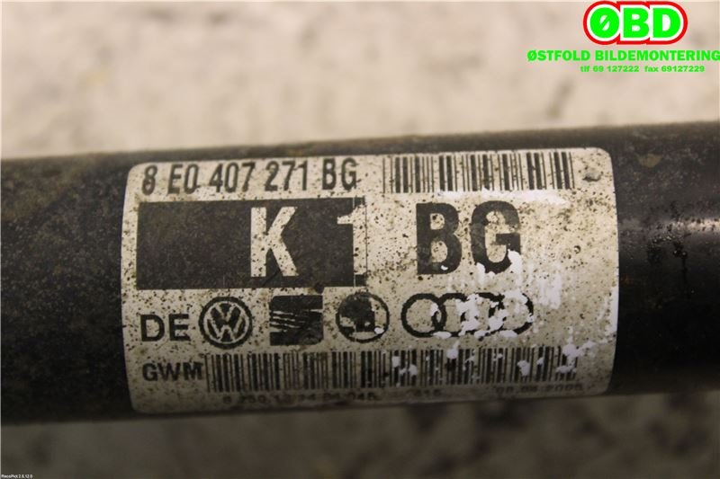 Drivaksel høyre foran til Audi A4 2004-2008 (Type III) (B7) (B7) (AUDI|8E0 407 271 BG||8E0407271BG)