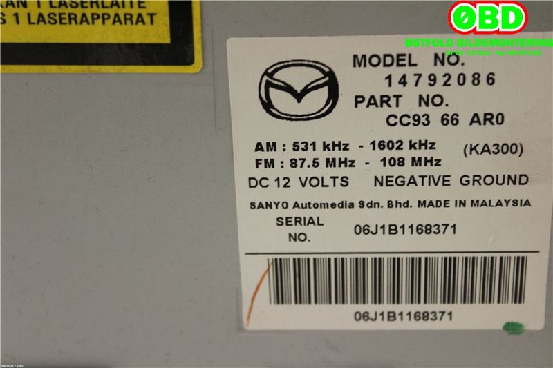 Bilstereo til Mazda 5 2005-2010 (Type I) (MAZDA|CC9366AR0|)