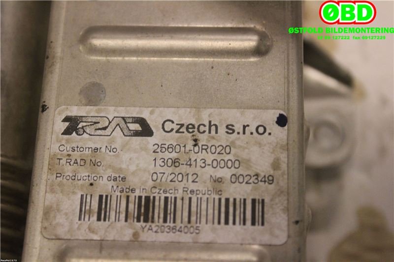 EGR-kjøler til Toyota Avensis 2009-2015 (Type III, Fase 1)  (TOYOTA|256010R020|)