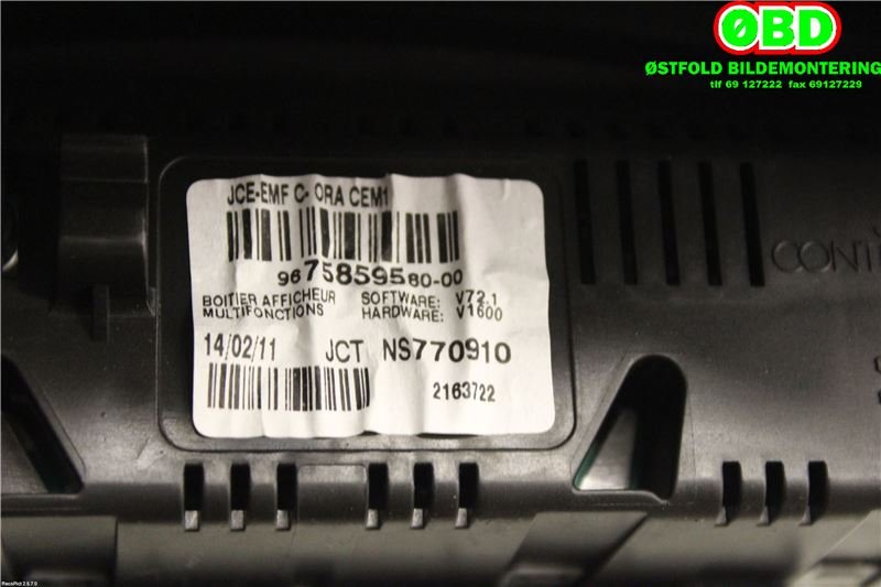 Instrument kjørecomputer til Citroën Berlingo 2008-2015 (Type II, Fase 1) (CITROEN|6593T8|9821851780|9675859580)