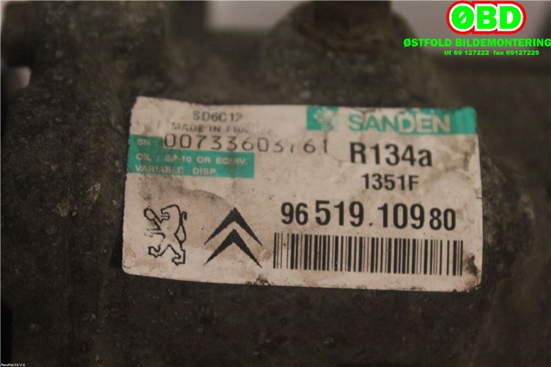 Aircondition kompressor til Peugeot 307 2005-2008 (Fase 2)  (PEUGEOT|6453QJ|9822826880|9651910980)