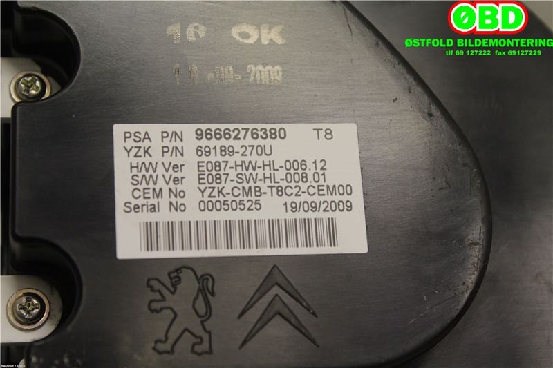 Instrumentpanel til Peugeot 3008 2009-2016 (Type I)  (PEUGEOT|6103Y4|9805170680|9666276380)