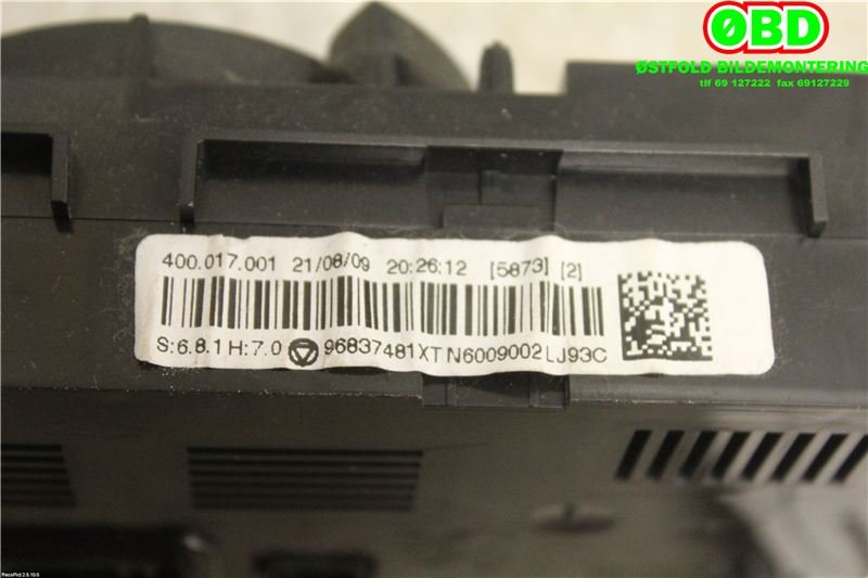 Varmeapparat betjening til Peugeot 3008 2009-2016 (Type I)  (PEUGEOT|6452P3|6452W5|96837481XT)
