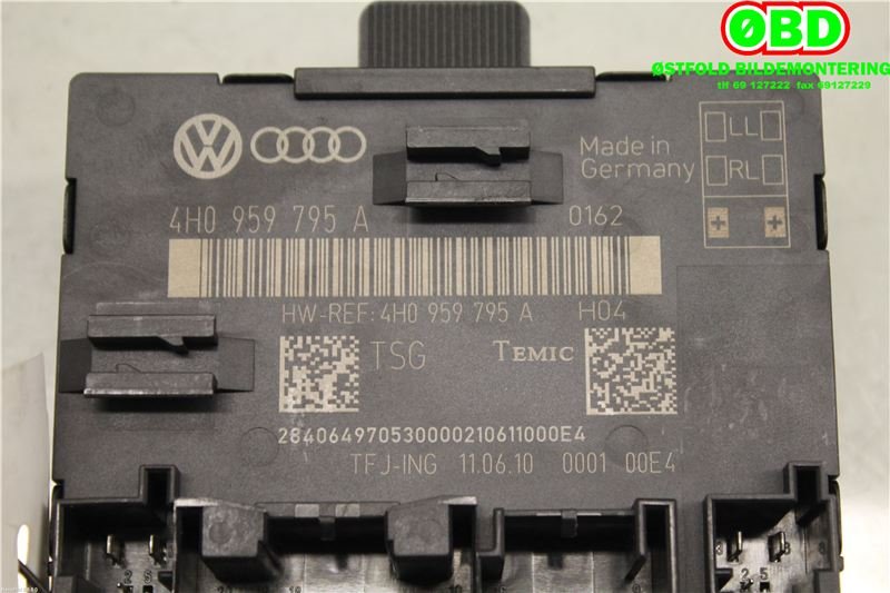 Styreenhet dør venstre foran til Audi A8 2010-2013 (Type III, Fase 1)  (AUDI A 8|4H0 959 795 A||4H0959795A)