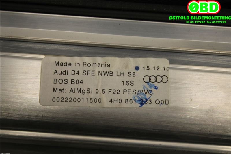 Solskjerm til Audi A8 2010-2013 (Type III, Fase 1)  (AUDI A 8|4H0861333||4H0861333Q0D)