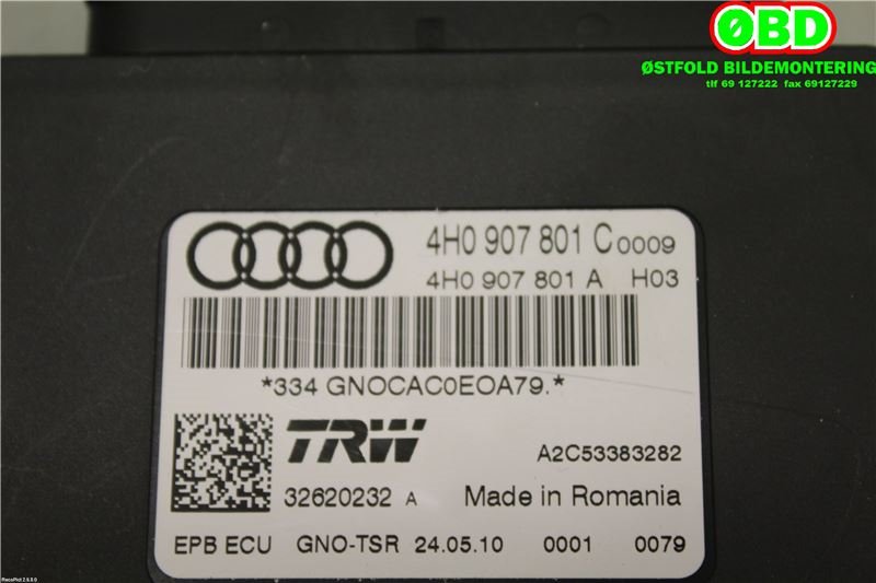 Styreenhet elektrisk parkbrems (EPB - Electric Parking Brake) til Audi A8 2010-2013 (Type III, Fase 1)  (AUDI A 8|4H0 907 801 C||4H0907801C)