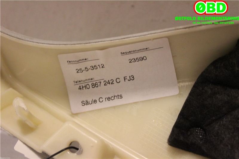 Innredning diverse til Audi A8 2010-2013 (Type III, Fase 1)  (AUDI A 8|4H0867242C||4H0867242CFJ3)