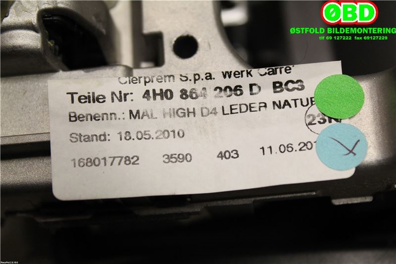 Sete armlene lokk til Audi A8 2010-2013 (Type III, Fase 1)  (AUDI A 8|4H0 864 206 D||4H0864206DBC3)
