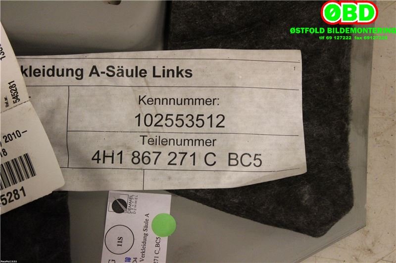 Innredning pakke til Audi A8 2010-2013 (Type III, Fase 1)  (AUDI A 8|4H1867271C||4H1867271CBC5)