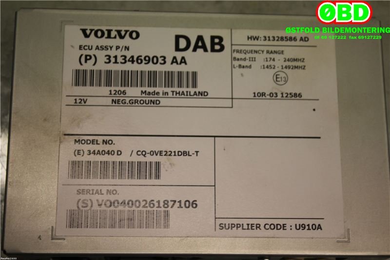 Bilstereo diverse til Volvo V40 2012-2019  (VOLVO|31667303||31346903AA)