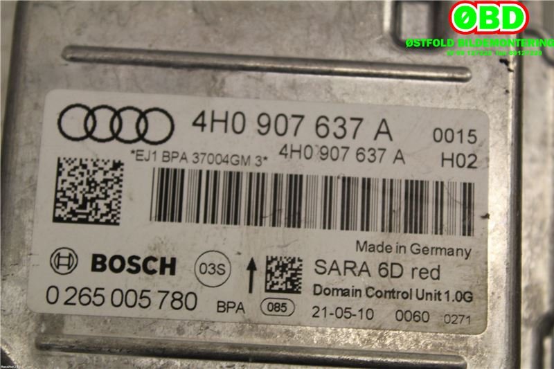 Airbag elektronikk til Audi A8 2010-2013 (Type III, Fase 1)  (AUDI A 8|4H0 907 637 L||4H0907637A)
