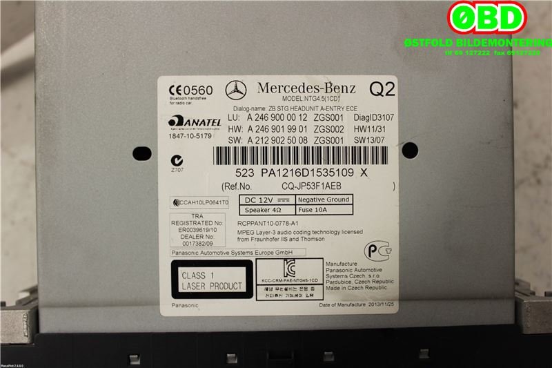 Bilstereo til Mercedes B-Klasse 2011-2018 (W246) (W246) (MERCEDES|A 246 900 00 12|A 246 900 05 16|2469000012)