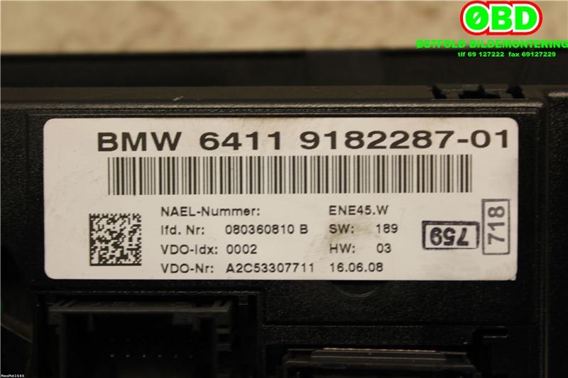 Varmeapparat betjening til BMW 3-Serie 2005-2011 (E90/E91/E92/E93) (E90/E91/E92/E93) (BMW|64119182287|)