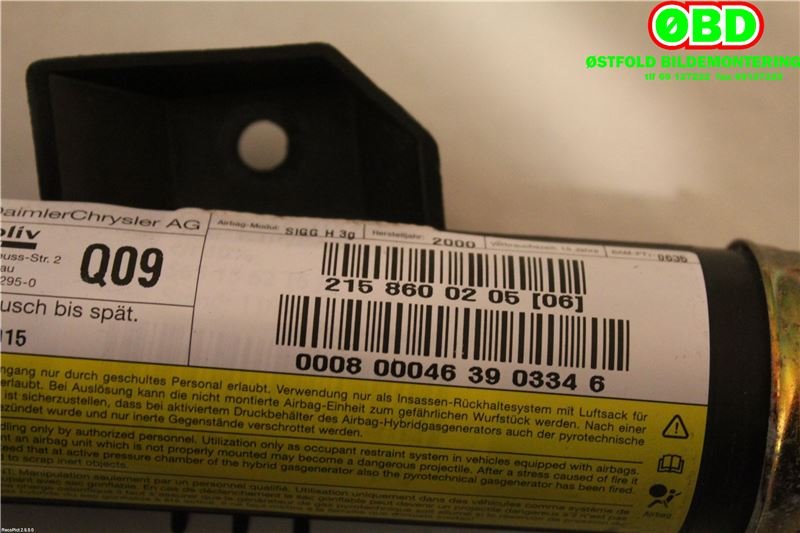 Airbag gardin høyre til Mercedes CL 2000-2006 (C215) (C215) (MERCEDES|A 215 860 02 05||2158600206)