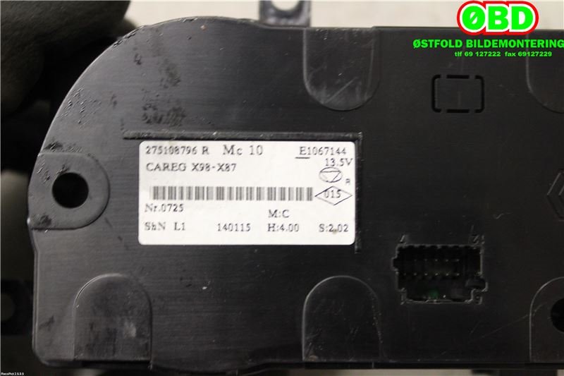 Varmeapparat betjening til Renault Captur 2013-2020 (Type I)  (RENAULT|275108796R|275100037R)