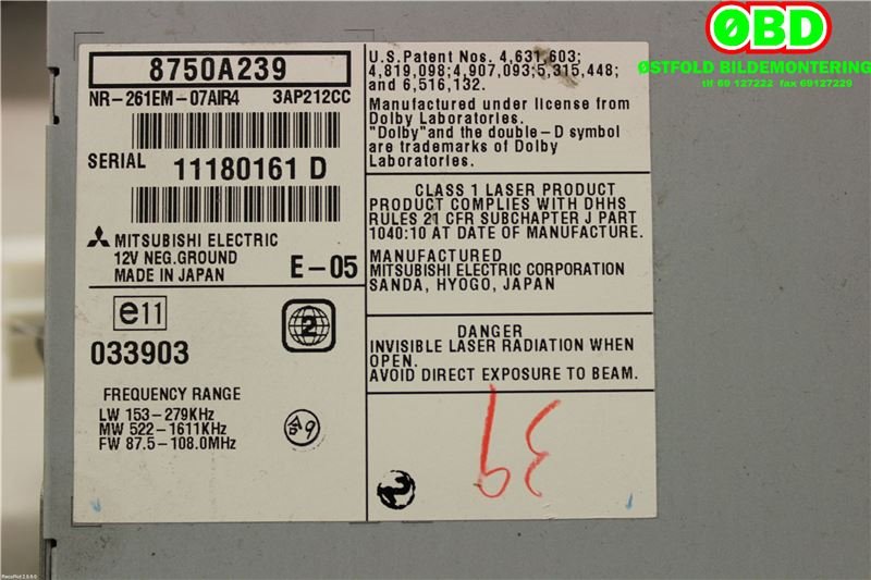 Bilstereo navigasjon til Mitsubishi Outlander 2010-2012 (Type II, Fase 2)  (MITSUBISHI|8750A239|)