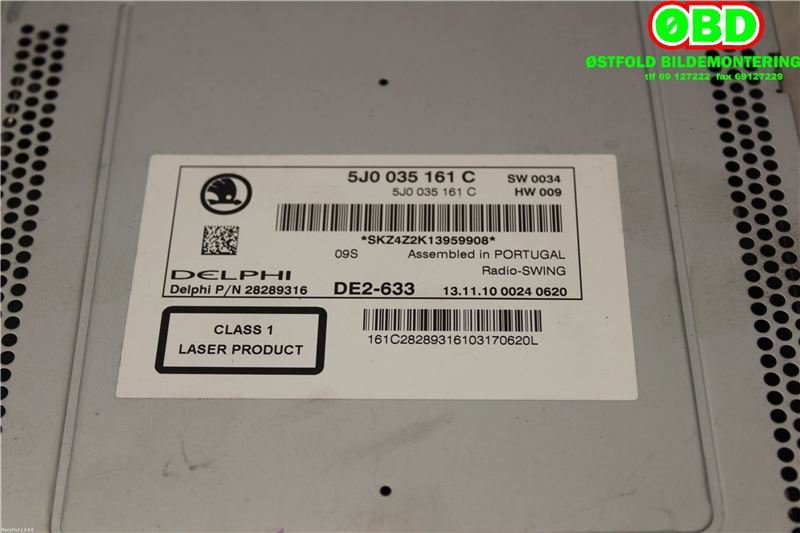 Bilstereo til Škoda Fabia 2010-2014 (Type II, Fase 2)  (SKODA|5J0 035 161 C|5J0 035 161 D|5J0035161C)