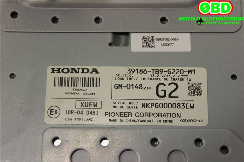 Bilstereo diverse til Honda Civic 2012-2015 (Type IX, Fase 1) (HONDA||39186TB9G220M1)