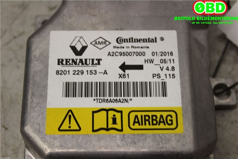 Airbag elektronikk til Renault Kangoo 2008-2021 (Type II)  (RENAULT KANGOO II VAREBIL||8201229153)