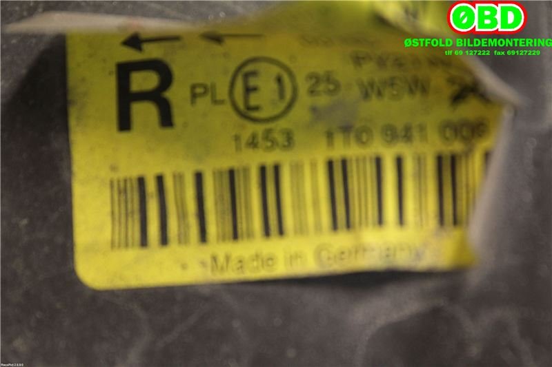 Frontlykt høyre halogen til VW Touran 2003-2006 (Type I, Fase 1)  (VOLKSWAGEN|1T0 941 006 R||1T0941006)