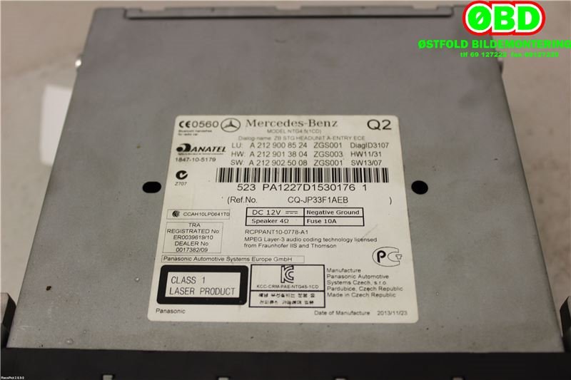 Bilstereo til Mercedes E-Klasse 2013-2016 (Fase 2) (W212) (W212) (MERCEDES|A 212 900 85 24|A 212 900 83 28|2129008524)