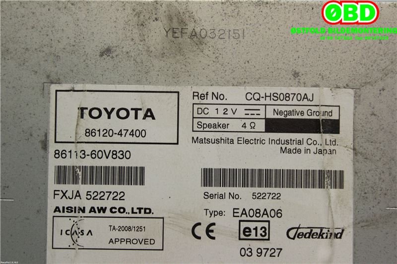 Bilstereo navigasjon til Toyota Prius 2009-2016 (Type III) (COMBI) (COMBI) (TOYOTA|8610047041|8611360V830|8612047400)