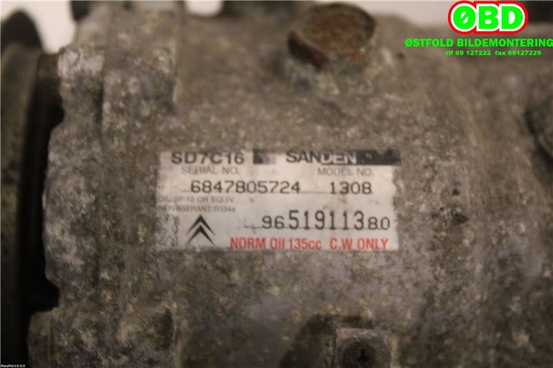 Aircondition kompressor til Citroën C4, Picasso 2006-2013 (Type I)  (CITROEN|6453RV|648728|9651911380)
