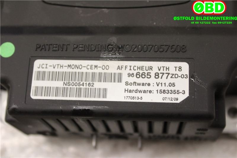 Instrument diverse til Peugeot 3008 2009-2016 (Type I)  (PEUGEOT|6593K3||96665877ZD)