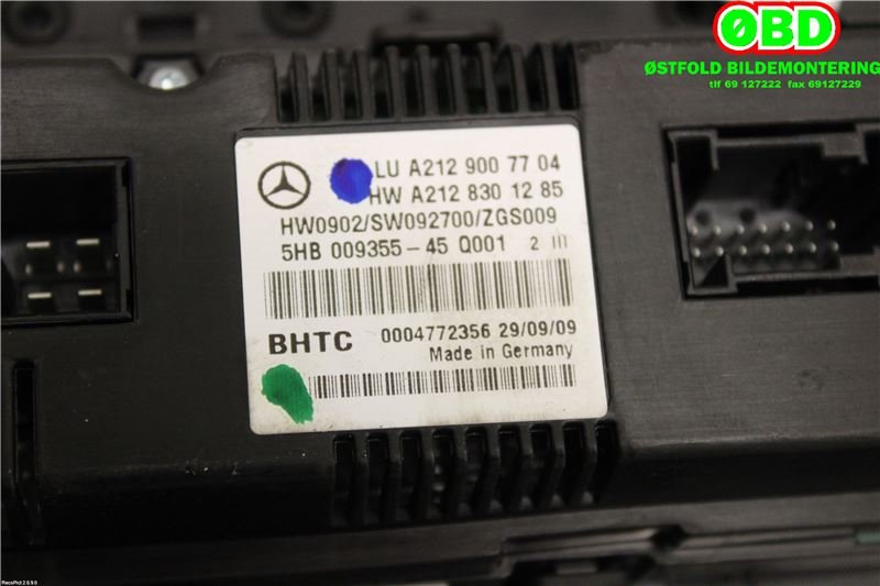 Varmeapparat betjening til Mercedes E-Klasse 2009-2013 (Fase 1) (W212) (W212) (MERCEDES|A 212 900 77 04|A 212 900 89 08|2129007704)