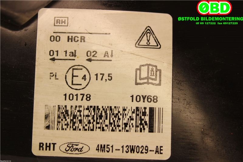 Frontlykt høyre halogen til Ford Focus 2004-2007 (Type II, Fase 1) (FORD||4M5113W029AE)