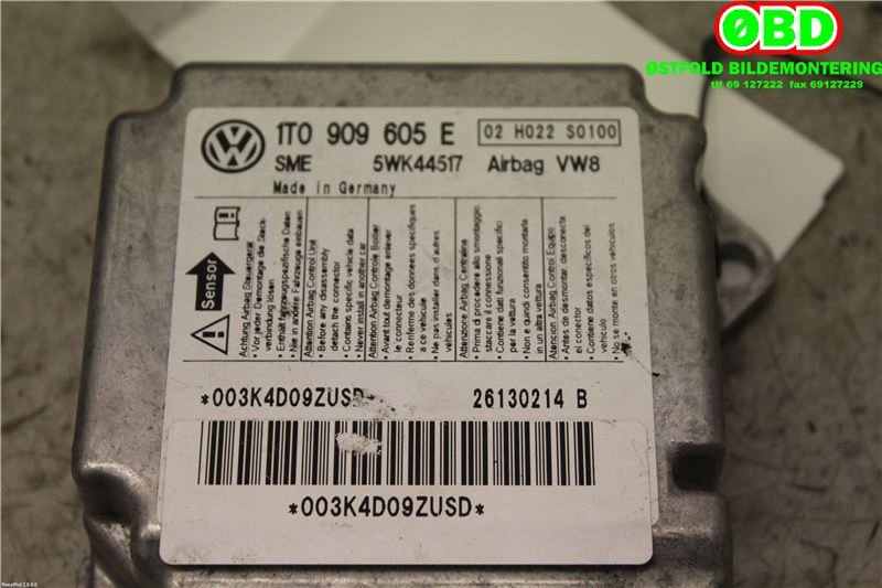Airbag elektronikk til VW Touran 2010-2015 (Type I, Fase 3)  (VOLKSWAGEN|1T0 909 605 E||1T0909605E)