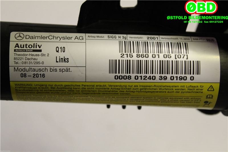 Airbag gardin venstre til Mercedes CL 2000-2006 (C215) (C215) (MERCEDES|A 215 860 01 05||2158600105)