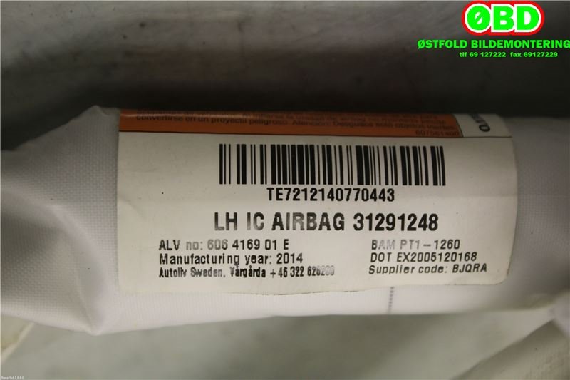Airbag gardin venstre til Volvo XC70 2014-2016 (Type II, Fase 2)  (VOLVO|31291248|)