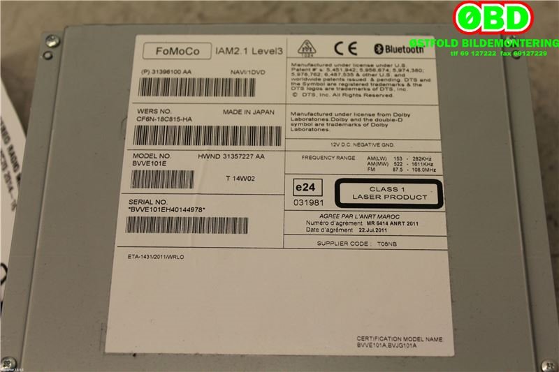 Bilstereo til Volvo XC70 2014-2016 (Type II, Fase 2)  (VOLVO||CF6N18C815HA|31396100AA)