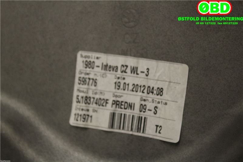 Ruteheis til Škoda Fabia 2010-2014 (Type II, Fase 2)  (SKODA|5J4 837 462|)