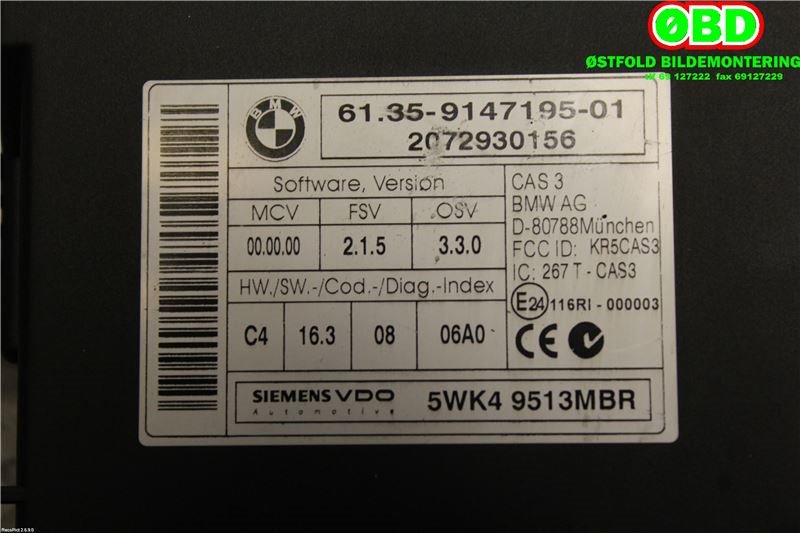Styreenhet tenning til BMW 1-Serie 2004-2011 (E81/E82/E87/E88) (E81/E82/E87/E88) (BMW|61 35 9 395 657||61359147195)