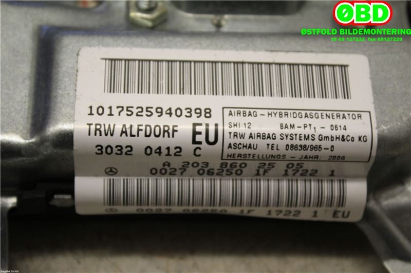 Airbag diverse til Mercedes C-Klasse 2004-2007 (Fase 2) (W203) (W203) (MERCEDES|A 203 860 25 05||2038602505)