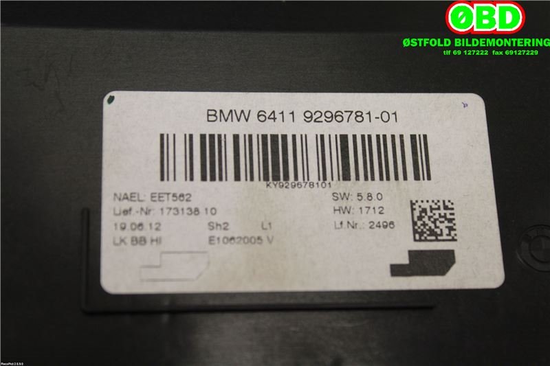 Styreenhet klima/aircondition til BMW 3-Serie 2012-2018 (F30/F31/F34) (F30/F31/F34) (BMW||64119296781)