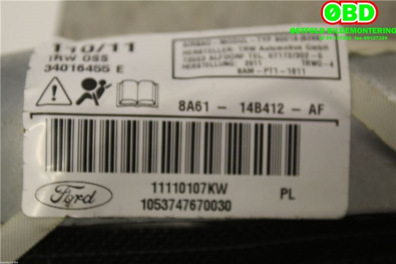 Airbag gardin venstre til Ford Fiesta 2008-2012 (Type VI, Fase 1)  (FORD|1846031||8A6114B412AF)